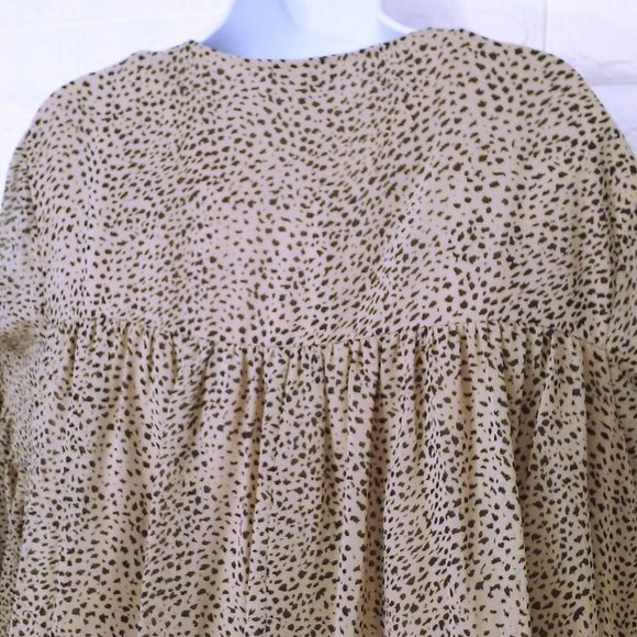 NWT Halston Animal Print Romantic Poet Blouse BabyDoll Top -XL Balloon LSL Beige - Picture 12 of 12